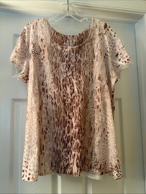 Chico's Blush and Brown Short Sleeve Animal-Print Top